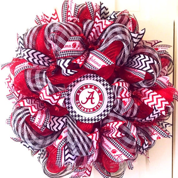 Alabama Wreath, Deco Mesh Wreath, Crimson Tide Wreath, Roll Tide, Bama Decor, Door Hanger, Front Door Wreath, Bama Wreath, Alabama Decor