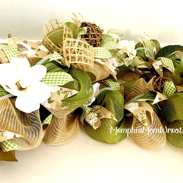 Magnolia Garland, Floral Garland, Floral Swag, Summer Swag, Magnolia Decor, Burlap Garland