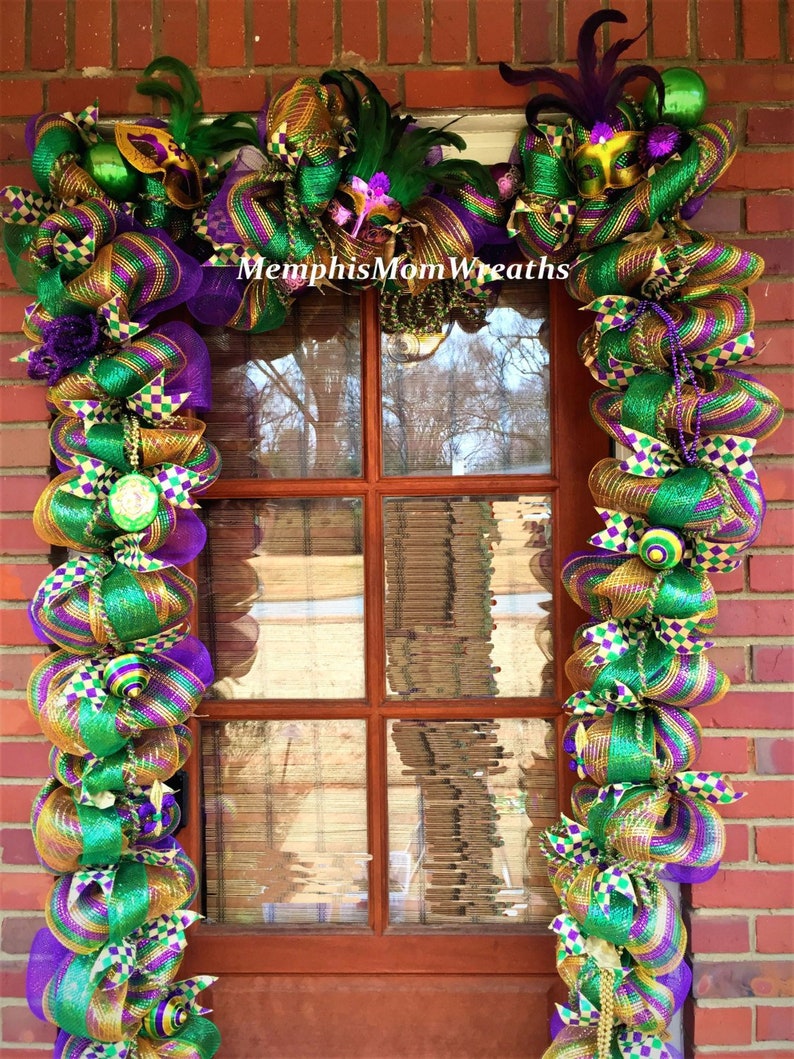 Mardi Gras Door Garland Deco Mesh Garland Mardi Gras Decor Etsy