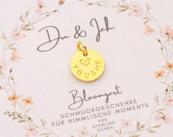 24 carat gold-plated engraved thaler - Personalised pendant with hand stamping, gift for couples, names, dates, add-on necklace possible
