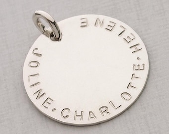 Gegraveerde hanger gepersonaliseerd, individuele gravure, handgestempeld, graveerplaatje, kettinghanger, familiebedel, graveermunt met naam