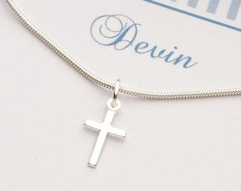 Christening gift, boys necklace with cross, 925 silver chain in personal gift box from Bloomgart