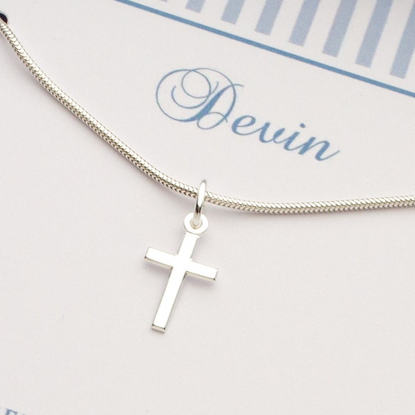 Geschenk zur Taufe, Jungen Halskette mit Kreuz, 925 Silber Kette in persönlicher Geschenkbox von Bloomgart