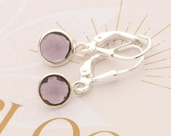 Earrings with purple amethyst, faceted round gemstones, 925 silver, bride and maid of honour in partner look, wedding gifts by Bloomgart