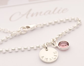 NAMENSARMBAND MIT GRAVUR, Geburtsstein Herzchen 925 Silber persönliche Geschenkbox, Geschenk zur Geburt, Taufe, Geburtstag von Bloomgart