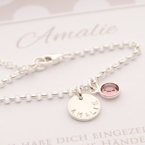 NAMENSARMBAND MIT GRAVUR, Geburtsstein Herzchen 925 Silber persönliche Geschenkbox, Geschenk zur Geburt, Taufe, Geburtstag von Bloomgart