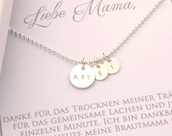 Geschenk Brautmama Kette Initialen 925 Silber, Personalisierte Kette Gravur Trauzeugin, Hochzeitsgeschenk Schwiegermama Danke Karte