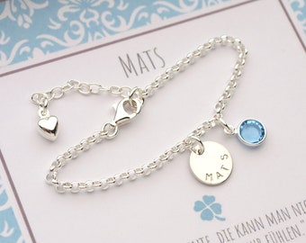 NAME BRACELET with ENGRAVING, birthstone heart 925 silver personalised gift box, gift for birth, birthday by Bloomgart