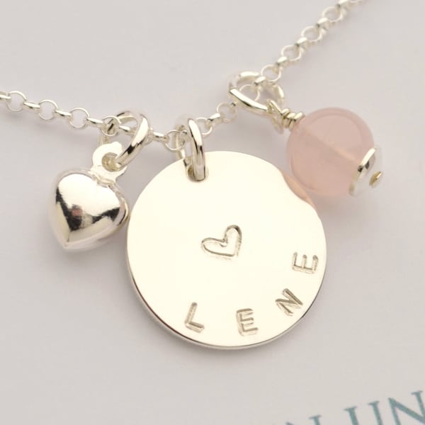 Chain with name LENE with heart rose quartz gift box | 925 silver necklace | christening chain girl | gift godchild | by Bloomgart | 2001