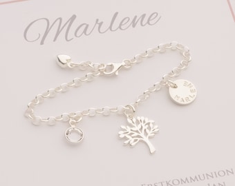 Personalised Tree of Life Bracelet, 925 Silver or Gold Plated, Christening Gift, Communion, Confirmation, Engraved Bracelet & Birthstone