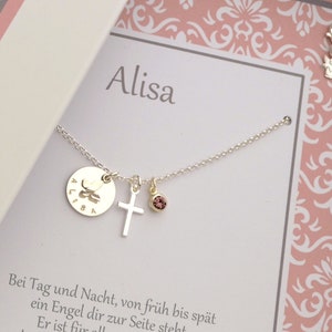 Name necklace with gift box engraving cross angel birthstone 925 silver gift for baptism communion confirmation by Bloomgart