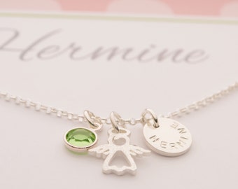 Collar de ángel de la guarda para el regreso a clases con piedra de nacimiento grabada personalizada, caja de regalo de plata 925, regalo para niña, inscripción escolar, cumpleaños, de Bloomgart