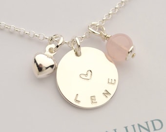 Chain with name LENE with heart rose quartz gift box | 925 silver necklace | christening chain girl | gift godchild | by Bloomgart | 2001