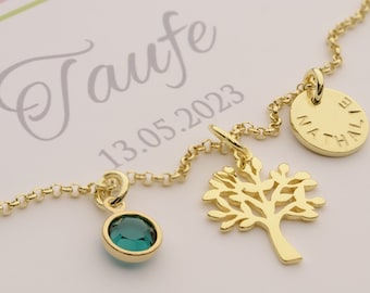 Collar chapado en oro árbol de la vida collar con nombre con caja de regalo grabado árbol de la vida | Joyas para Bautismo Comunión Confirmación por Bloomgart | 2019