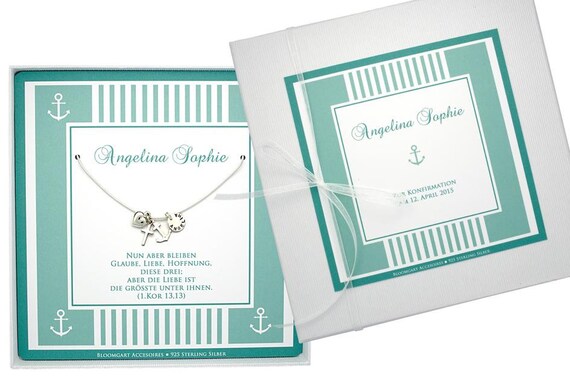 Junge Taufe Glaube Liebe Hoffnung mit Taufring blau und 38 cm Kette Silber 925