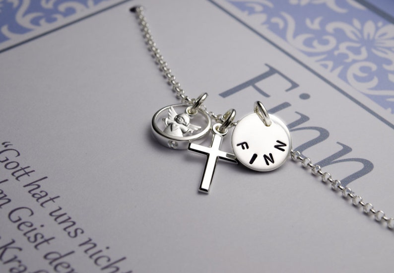 Christening jewelry with engraving ring angel cross nName necklace children chain christening memory gift christening boys Bloomgart image 4