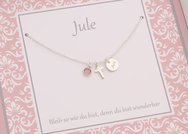 Schmuck zur Kommunion Silberkette mit Kreuz Geburtsstein Name Gravur und individueller Geschenkbox mit Taufspruch von Bloomgart 2015 Bild 7