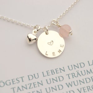 Namenskette LENE mit Herz Rosenquarz Geschenkbox 925 Silber Halskette Taufkette Mädchen Geschenk Patenkind von Bloomgart 2001 Bild 4