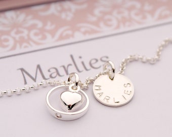 Name necklace MARLIES with heart in christening ring, engraving of choice and gift box, 925 silver, jewelry for christening, communion