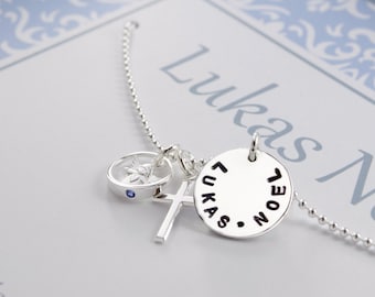 Taufkette LUKAS mit Gravur Taufring Engel Kreuz im personalisierten Geschenkkarton von Bloomgart • liebevolles Geschenk zur Taufe • Nr 023