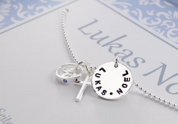 Collier De Baptême En Argent Sterling 925 - Croix Personnalisable Gravée - Fait Main Au Royaume-Uni