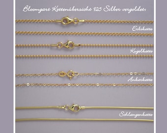 VERGOLDETE HALSKETTE - Erbskette, Kugelkette, Ankerkette oder Schlangenkette 925 Silber vergoldet Kettenlängen zur Auswahl - made in Germany