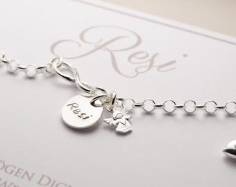 Bracelet prénom avec signe infini et ange gardien cadeau en argent 925 pour confirmation de communion baptême avec coffret cadeau de Bloomgart