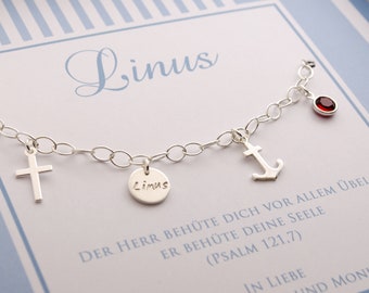 TAUFARMBAND MIT GRAVUR Kreuz Anker Name Geburtsstein 925 Sterling Silber Schmuck Gravur Taufarmband Kinderschmuck Schmuck Taufe Bloomgart