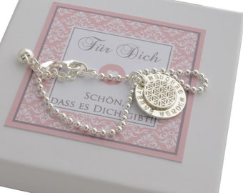 Bracelet en argent avec gravure porte-bonheur talisman nom bracelet estampé à la main fleur de vie par Bloomgart