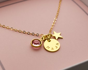 Necklace with engraving LUCKY STAR made of gold-plated 925 silver Christening chain Gift for birth Mom and child necklace Bloomgart