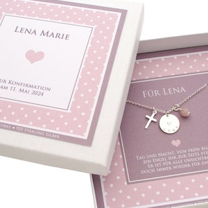 Name necklace LENA with cross rose quartz and gift box, 925 silver necklace, gift for confirmation, communion, christening by Bloomgart image 2