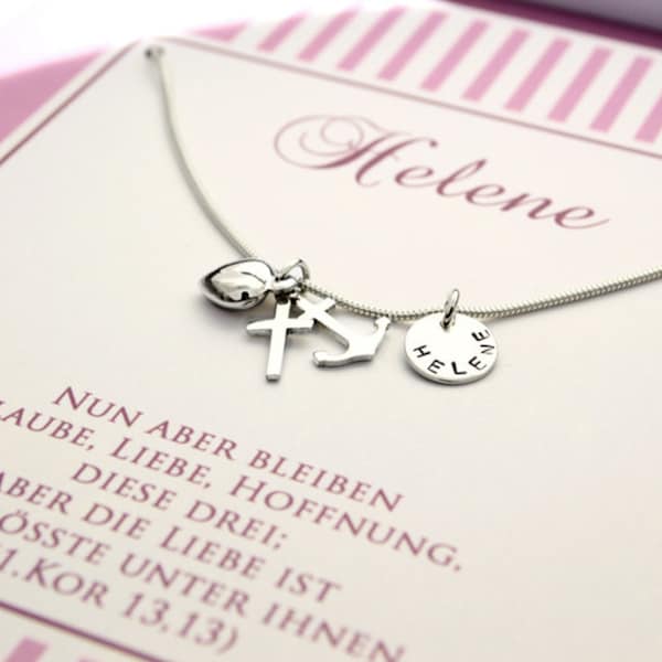 TAUFKETTE MIT GRAVUR Glaube Liebe Hoffnung 925 Silber Geschenk Taufe Taufkette Mädchen Taufschmuck Geschenk Kommunion Konfirmation Bloomgart