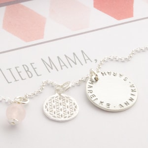 NAME CHAIN MAMA with Gift box • Flower of Life Rose Quartz Name Thaler • Personalised Jewellery with Engraving • Bloomgart Jewellery Gifts