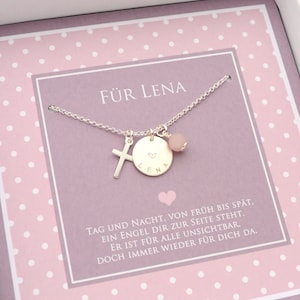 Name necklace LENA with cross rose quartz and gift box, 925 silver necklace, gift for confirmation, communion, christening by Bloomgart image 3