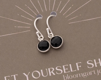 Sterling silver earrings with black spinel, faceted round gemstones, 925 silver, fine jewellery earrings by Bloomgart