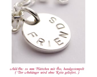 Add-On: Personalisierte Plättchen Anhänger 925 Sterling Silber 10mm handgestempelt