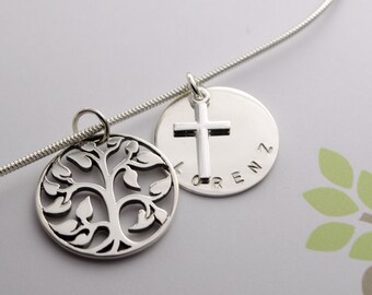 LIFE TREE CHAIN with engraving cross chain silver chain with tree of life cross name thaler children's jewelry with engraving Bloomgart