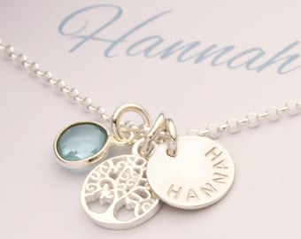 Geschenk zur Konfirmation | Kette mit Lebensbaum, Gravur & Geburtsstein | personalisierter Schmuck für Mädchen | Patenkind | 925 Silber