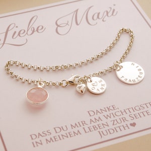 Rose Quartz Maid of Honour Bracelet 925 Sterling Silver – Personalised Thank You Gift with Meaning