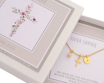 Name necklace ANNA with cross Initial rose quartz gift box | 925 silver necklace | Baptism Communion Confirmation gift by Bloomgart | 2012