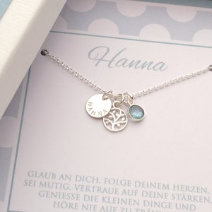 Namenskette mit Gravur Lebensbaum Aqua Chalcedon und Geschenkbox, Geschenk Kommunion, Geburtstag, Einschulung von Bloomgart Bild 6