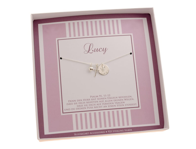 Name Necklace MY LITTE ANGEL with engraving Angel Cross Heart Gift box Baptism Necklace Baptism jewelry with engraving by Bloomgart image 4