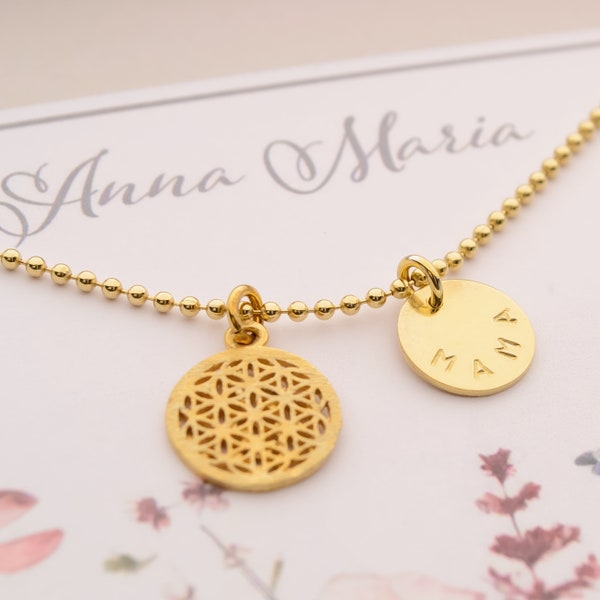 Namenskette ANNAMARIA mit Lebensblume Wunschname und Geschenkbox | 925 Silber vergoldet | Geschenk zur Taufe Kommunion von Bloomgart | 2014