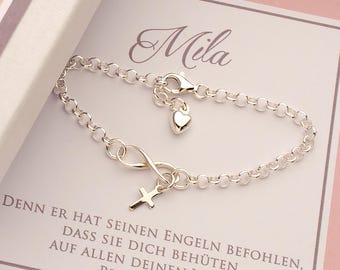 Link bracelet with cross heart and infinity sign pendant in 925 silver, gift for christening communion confirmation by Bloomgart