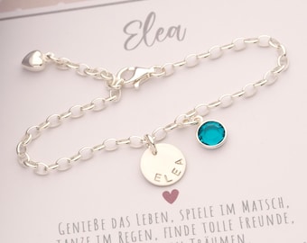 Personalised christening bracelet, engraved name bracelet birthstone heart 925 silver, gift for christening, communion, Bloomgart gift box