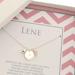 Namenskette LENE mit Herz Rosenquarz Geschenkbox 925 Silber Halskette Taufkette Mädchen Geschenk Patenkind von Bloomgart 2001 Bild 3