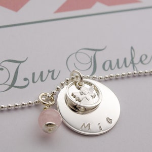Christening chain girl MY BAPTISM ANGEL Christening jewelery with engraving rose quartz christening gift Bloomgart