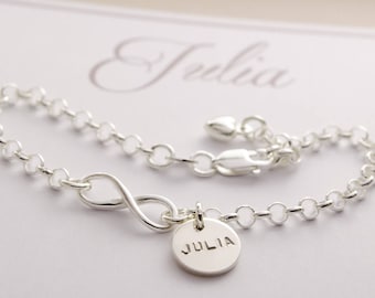 Pulsera con nombre infinity plata 925, regalo para bautizo comunión confirmación con caja regalo individual de Bloomgart