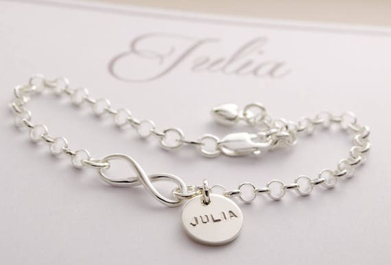 Namensarmband Unendlichkeit 925 Silber, Geschenk zur Taufe Kommunion Konfirmation mit individueller Geschenkbox von Bloomgart