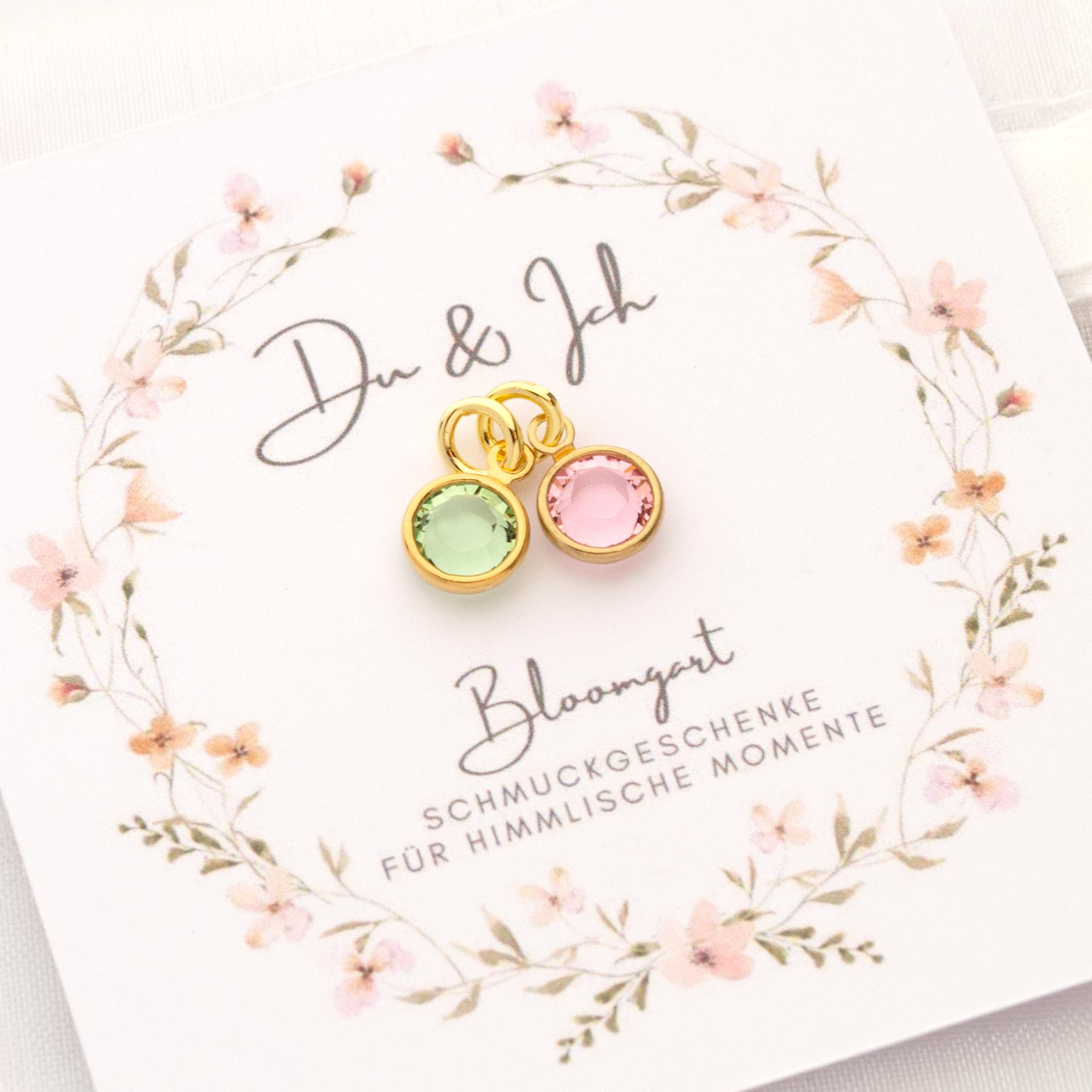 Birthstones, two pendants, twelve colours, month stone, gold-plated silver-plated crystal pendant, jewellery gifts from Bloomgart